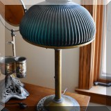 DL03. Green glass shade brass table lamp.